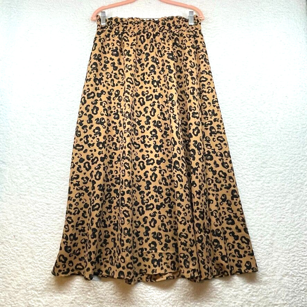Aware By Vero Moda Womens Skirt Medium Brown Black Leopard Animal Ankle Maxi New